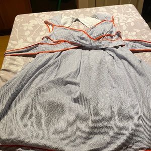 Blue and white pinstripe (with orange outline) summer dress